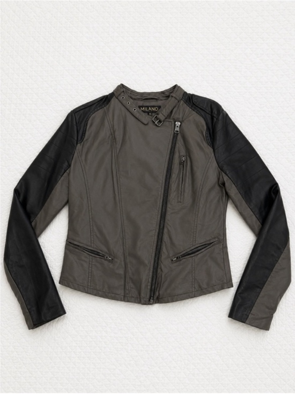 Blank NYC Vegan Leather Jacket Moto Large Black Charcoal Bikercore